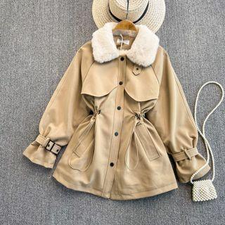 Fleece Collar Drawstring Waist Jacket
