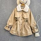 Fleece Collar Drawstring Waist Jacket