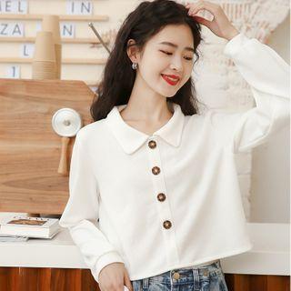 Collared Button-accent Sweatshirt White - One Size