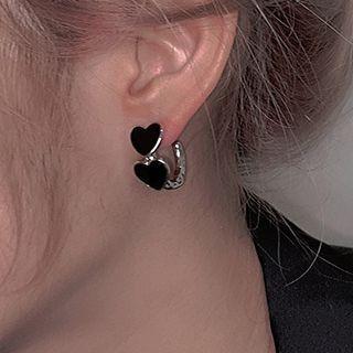 Heart Sterling Silver Earring Eh1376 - 1 Pair - Black & Silver - One Size