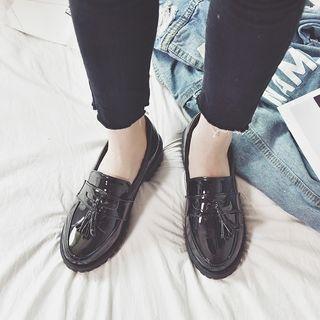 Patent Tassel Accent Loafers