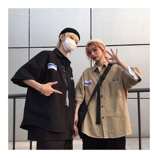 Couple Matching Applique Elbow-sleeve Shirt