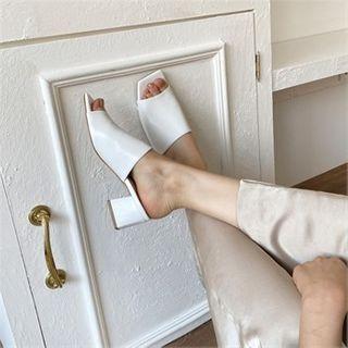 Square-toe Block-heel Slide Sandals