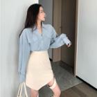 Asymmetric Mini A-line Skirt / Plain Shirt