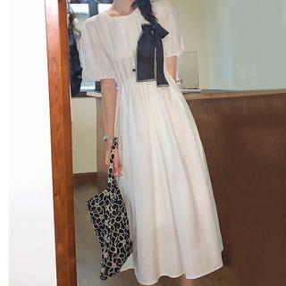 Plain Crinkled Short Sleeve Dress