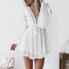 Bell-sleeve Lace-up Mini A-line Chiffon Dress