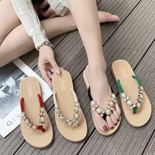 Rhinestone Faux Pearl Flip-flops