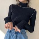 Long-sleeve Frill-trim Mock-neck T-shirt