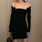 Set: Long-sleeve Cropped Top + Tube Dress As Shown In Figure - One Size