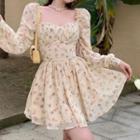 Long-sleeve Square Neck Floral Dress Floral - Almond - One Size