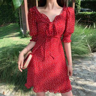 Dot Puff-sleeve Dress
