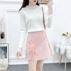 Set: Lace-panel Knit Top + Beaded Skirt