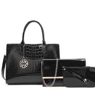 Set: Croc Grain Tote Bag + Crossbody Bag + Clutch