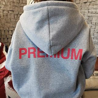 Lettering Fleece-lined Zip-up Hoodie