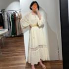 Lace Panel Long-sleeve Midi Dress Almond - One Size