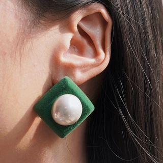 Faux Pearl Velvet Square Drop Earring / Clip-on Earring