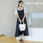 Plus Size Set: V-neck T-shirt + Pinafore Dress