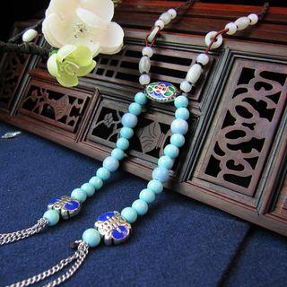 Ceramic Bead Fringed Necklace Sky Blue - One Size