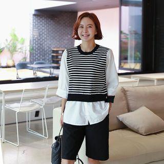 Stripe Knit Overlay Blouse