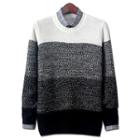 Round-neck Color-block Waffle Sweater
