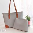 Faux-leather Panel Tote With Zipped Pouch