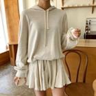 Set: Hooded Drop-shoulder Sweatshirt + Inset Shorts Mini Skirt