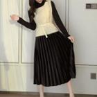 Set: Vest + Long-sleeve Midi A Line Dress