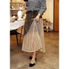 Color-block Pleated Long Skirt