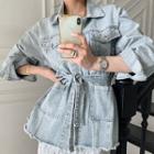 Sashed Denim Shirt Jacket Light Blue - One Size