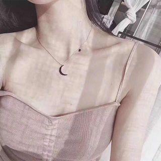 Asymmetric 925 Sterling Silver Moon & Star Pendant Necklace