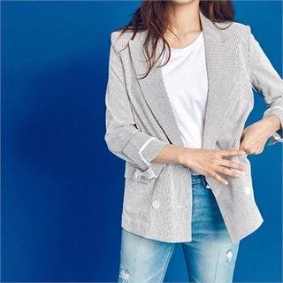 Peaked-lapel Striped Linen Blend Blazer