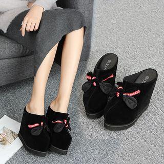 Bow Accent Platform Wedge Mules