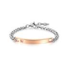 Simple And Fashion Rose Gold Geometric Rectangular 316l Stainless Steel Bangle With Pink Cubic Zirconia Silver - One Size