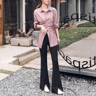 Set: Crisscross Shirt + Slit Bootcut Pants