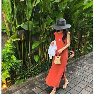Sleeveless Slit-hem Dress Brick - One Size