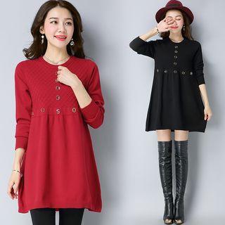 Eyelet Detail Knit Long Sleeve Dress