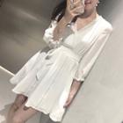 Elbow-sleeve Lace-trim Mini A-line Dress