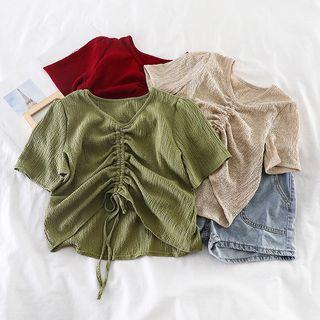 V-neck Drawstring Blouse