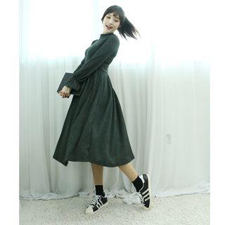 Mock-neck A-line Ribbed Knit Dress