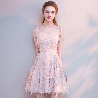 Spaghetti-strap Fringed A-line Cocktail Dress