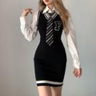 Lettering V-neck Knit Vest Dress