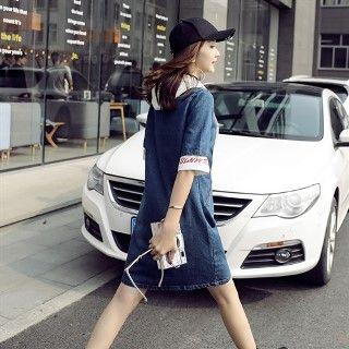 Short-sleeve Hooded Denim Dress