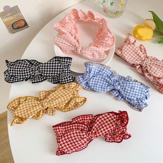 Ruffled-trim Houndstooth Bow Headband