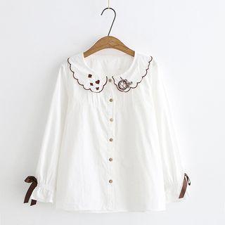 Long-sleeve Embroidered Blouse White - One Size