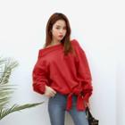 Off-shoulder Tie-hem Pullover