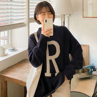 Letter-printed Dip-back Sweater