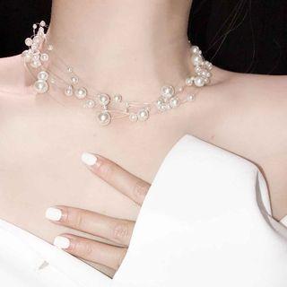Faux Pearl Layered Choker White - One Size