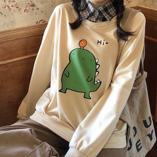 Mock Two Piece Polo Neck Cartoon Print Sweatshirt