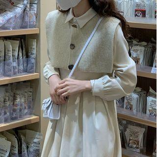 Plain Midi A-line Shirtdress / Cropped Sweater Vest