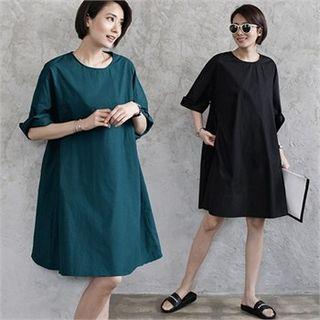 3/4-sleeve A-line Cotton Dress
